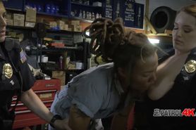 Mechanic fucks Officer Janes pussy deep and hard in doggystyle