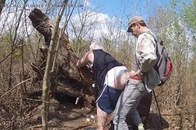 Grandpa offers his ass to daddy outdoors