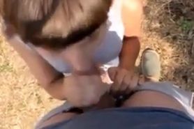 Brunette loves to ride and suck dick outdoor