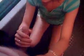 Young girl gives head on a train