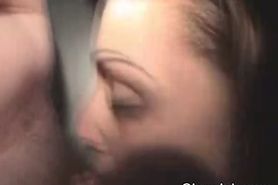 Wild And Trashy Brunette On Her Knees Sucking Dick Through Hole