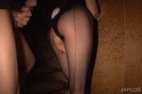 Japanese in fishnets gives BJ