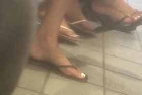 Two Hot College Girls with White Toes Dangling Flip Flops by the Train (NMW, from YT)