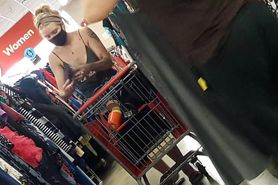 BRALESS Small boobs downblouse in public  tattooed girl