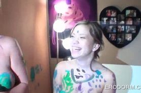 Body painted college chicks making out