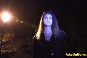 Stockinged euro pussy fucked outdoors by cop