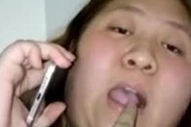 Asian BBW Cowgirl While ON THE PHONE SPEAKING