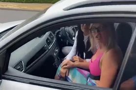 2 sluts find a stud on their day out , he takes them back to his garage