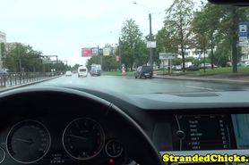 Russian hitchhiker gives driver footjob