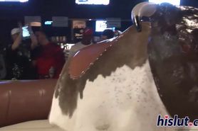 Lovely babes ride the bull in underwear