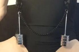 Extreme kinky nipple stretching masoslut electrotorture