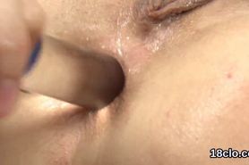 Sweet sweetie is gaping yummy twat in closeup and cumming