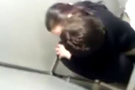 Fucking hot brunette in the toilet of the club