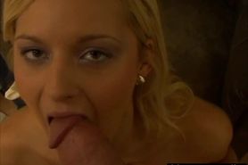 Lustful teen nymph sucking a large penis in POV style