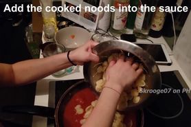 Foodporn Ep.1 Noodles and Nudes- Chinese Girl cooks in Lingerie and sucks BBC for dessert 4K ????