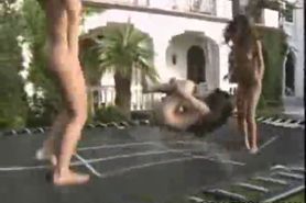 Girls jumping the trampolin