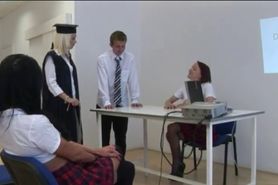 Detention students get punished by cfnm teachers with boobs
