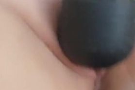 Squirting on a blow up dildo seat with shaking orgasm