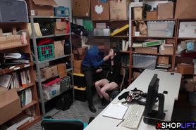 Slender teen caught stealing and fucked by security