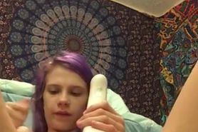 Purple haired teen on periscope masturbating with vibrator