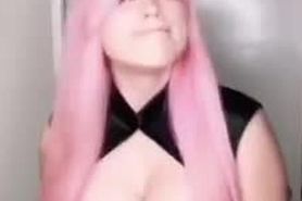 Pink Hair TikTok slut Sabrina Banks gets fucked standing by stranger in public
