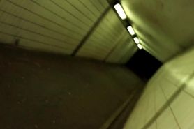 Horny chav teen sucks dick and takes HUGE facial in public underpass - She cant help being a whore!