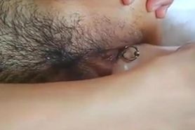 Huge dildo in to the pierced pussy