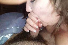 Horny MILF sucking a hairy dick