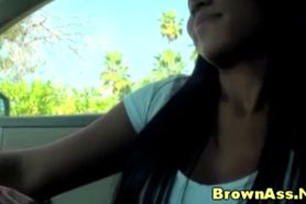 Ebony booty flasher in back of the car pov