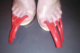 LADY L CLEAR HIGH HEELS AND MEGA LONG RED NAILS video short version