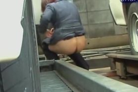 Disgusting Japanese hoe takes shit and pees in the open