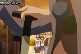 Anime rubbing a dick with her mouth