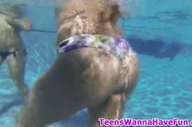 Lesbo teens kiss and swim