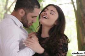 A perfect threeway sex act with hot brunette teen Adria Rae