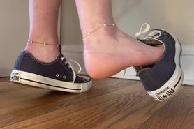 Barefoot shoeplay & dangling in dirty converse sneakers