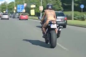 Bare biker on the Russian roads