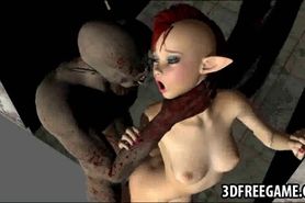 Sexy 3D cartoon redhead elf gets fucked by a goblin