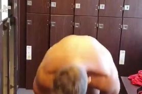 Hunky blonde rips underwear in locker room