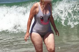 Girl Leaving Water Wet Swimsuit is Transparent Shows her Hairy Cunt