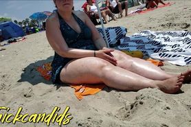Candid SSBBW, BBW, PAWG at the beach, with huge thighs, thunder thighs, beg legs, feet