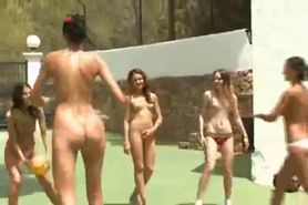Five naked women getting wet outside - video 1