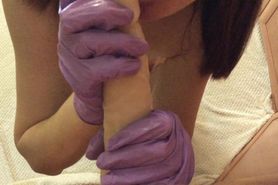 Experienced girl gives a great blowjob to a rubber dick