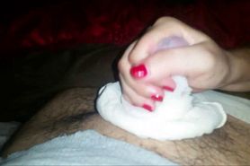 She makes him cum with her hand