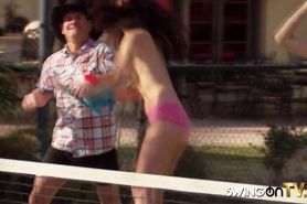 Fun in the sun with hot sex games for naked swinger couples