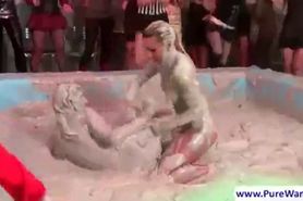 Nasty chicks fighting in mud
