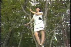 Asian fucking couple in a forest
