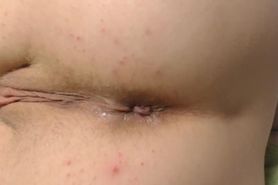 Sexy redhead teen playing with her shaved asshole close up. Fingering, anal beads and crazy farts