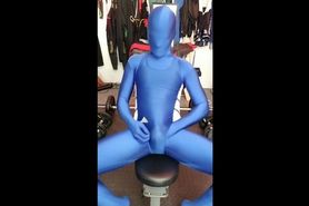 Blue zentai and leotard makes for an amazing cumshot :P