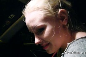 Stranded Russian teen bangs huge dick in car