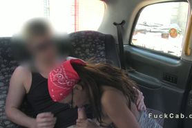 Interracial sex in British fake taxi in public